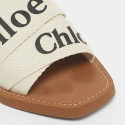 Pre Owned Chloe Cream Canvas Woody Slide Sandals Size 39