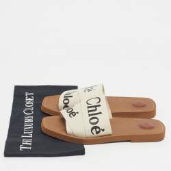 Pre Owned Chloe Cream Canvas Woody Slide Sandals Size 39