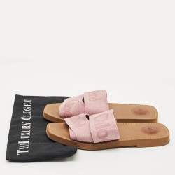 Pre Owned Chloé Purple Canvas Logo Woody Flat Slide Sandals Size 38