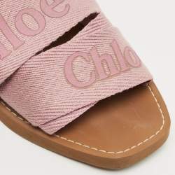 Pre Owned Chloé Purple Canvas Logo Woody Flat Slide Sandals Size 38