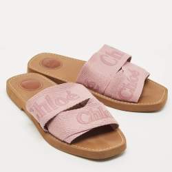 Pre Owned Chloé Purple Canvas Logo Woody Flat Slide Sandals Size 38