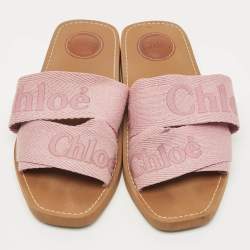 Pre Owned Chloé Purple Canvas Logo Woody Flat Slide Sandals Size 38