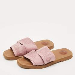Pre Owned Chloé Purple Canvas Logo Woody Flat Slide Sandals Size 38
