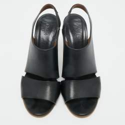 Pre Owned Chloe Black Leather Liz Wedge Slingback Sandals Size 38.5