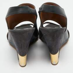 Pre Owned Chloe Black Leather Liz Wedge Slingback Sandals Size 38.5