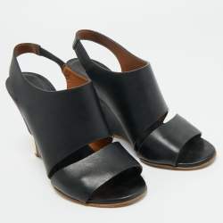 Pre Owned Chloe Black Leather Liz Wedge Slingback Sandals Size 38.5