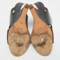 Pre Owned Chloe Black Leather Liz Wedge Slingback Sandals Size 38.5