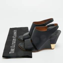 Pre Owned Chloe Black Leather Liz Wedge Slingback Sandals Size 38.5