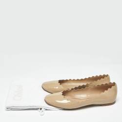 Pre Owned Chloe Beige Patent Leather Laurena Scalloped Ballet Flats Size 39