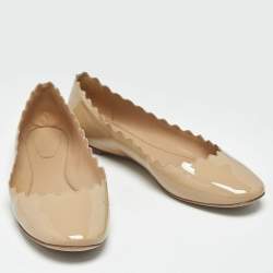 Pre Owned Chloe Beige Patent Leather Laurena Scalloped Ballet Flats Size 39
