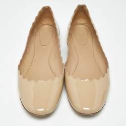 Pre Owned Chloe Beige Patent Leather Laurena Scalloped Ballet Flats Size 39
