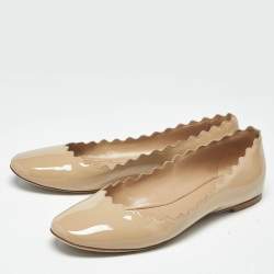 Pre Owned Chloe Beige Patent Leather Laurena Scalloped Ballet Flats Size 39