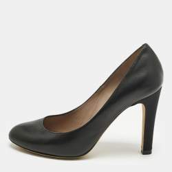 Pre Owned Chloe Black Leather Round Toe Pumps Size 37.5