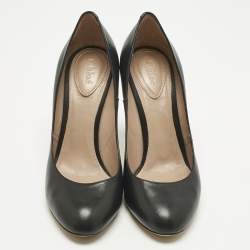 Pre Owned حذاء كعب عالي كلوي مقدمة مستديرة جلد أسود مقاس 37.5