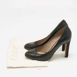 Pre Owned حذاء كعب عالي كلوي مقدمة مستديرة جلد أسود مقاس 37.5