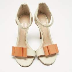 Pre Owned Chloe Cream Leather Bow  Ankle Strap Sandals Size 37