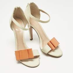 Pre Owned Chloe Cream Leather Bow  Ankle Strap Sandals Size 37