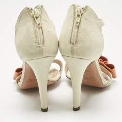 Pre Owned Chloe Cream Leather Bow  Ankle Strap Sandals Size 37