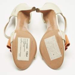 Pre Owned Chloe Cream Leather Bow  Ankle Strap Sandals Size 37