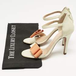 Pre Owned Chloe Cream Leather Bow  Ankle Strap Sandals Size 37