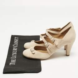 مملوكة مسبقًا حذاء كعب عالي كلوي سويدي كريمي على شكل ماري جين مقاس 37