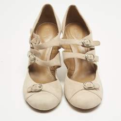 مملوكة مسبقًا حذاء كعب عالي كلوي سويدي كريمي على شكل ماري جين مقاس 37