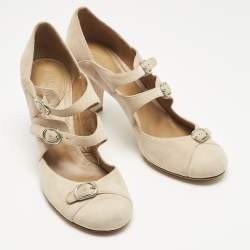 مملوكة مسبقًا حذاء كعب عالي كلوي سويدي كريمي على شكل ماري جين مقاس 37