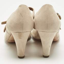 مملوكة مسبقًا حذاء كعب عالي كلوي سويدي كريمي على شكل ماري جين مقاس 37