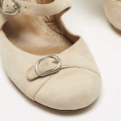 مملوكة مسبقًا حذاء كعب عالي كلوي سويدي كريمي على شكل ماري جين مقاس 37