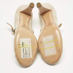 مملوكة مسبقًا حذاء كعب عالي كلوي سويدي كريمي على شكل ماري جين مقاس 37