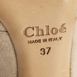 مملوكة مسبقًا حذاء كعب عالي كلوي سويدي كريمي على شكل ماري جين مقاس 37