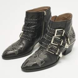 Pre Owned Chloe Black Leather Susanna Ankle Length Boots Size 37