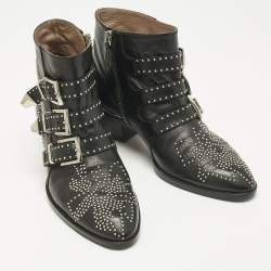 Pre Owned Chloe Black Leather Susanna Ankle Length Boots Size 37