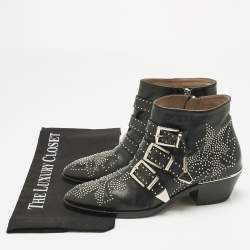 Pre Owned Chloe Black Leather Susanna Ankle Length Boots Size 37
