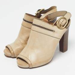Pre Owned Chloe Tan Leather Peep Toe Ankle Strap Sandals Size 37