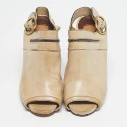 Pre Owned Chloe Tan Leather Peep Toe Ankle Strap Sandals Size 37