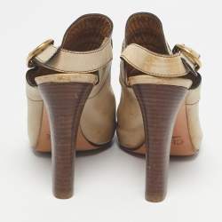 Pre Owned Chloe Tan Leather Peep Toe Ankle Strap Sandals Size 37