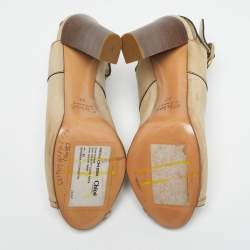 Pre Owned Chloe Tan Leather Peep Toe Ankle Strap Sandals Size 37