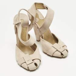 مملوكة مسبقًا Chloe Beige Suede Strappy Slingback Pumps Size 37