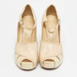Pre Owned Chloe Beige Leather Mary Jane Pumps Size 38