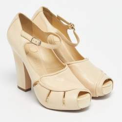 Pre Owned Chloe Beige Leather Mary Jane Pumps Size 38