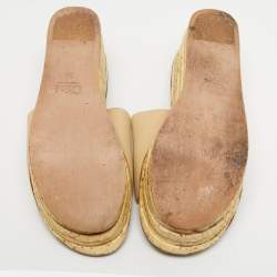 Pre Owned Chloe Beige Leather Wedge Slide Sandals Size 36