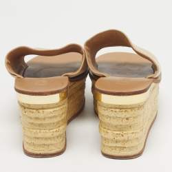 Pre Owned Chloe Beige Leather Wedge Slide Sandals Size 36