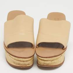 Pre Owned Chloe Beige Leather Wedge Slide Sandals Size 36