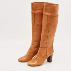 مملوكة مسبقًا حذاء بوت بطول الركبة كلوي جلد بني مقاس 36.5