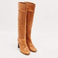 مملوكة مسبقًا حذاء بوت بطول الركبة كلوي جلد بني مقاس 36.5