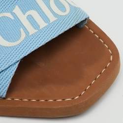 Pre Owned Chloe Blue Canvas Woody Flat Slide Sandals Size 39