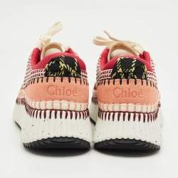 Pre Owned Chloe Multicolor Knit Fabric and Suede Nama Sneakers Size 38