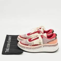 Pre Owned Chloe Multicolor Knit Fabric and Suede Nama Sneakers Size 38