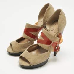 Pre Owned Chloé Beige/Orange Suede Mary Jane Pumps Size 37